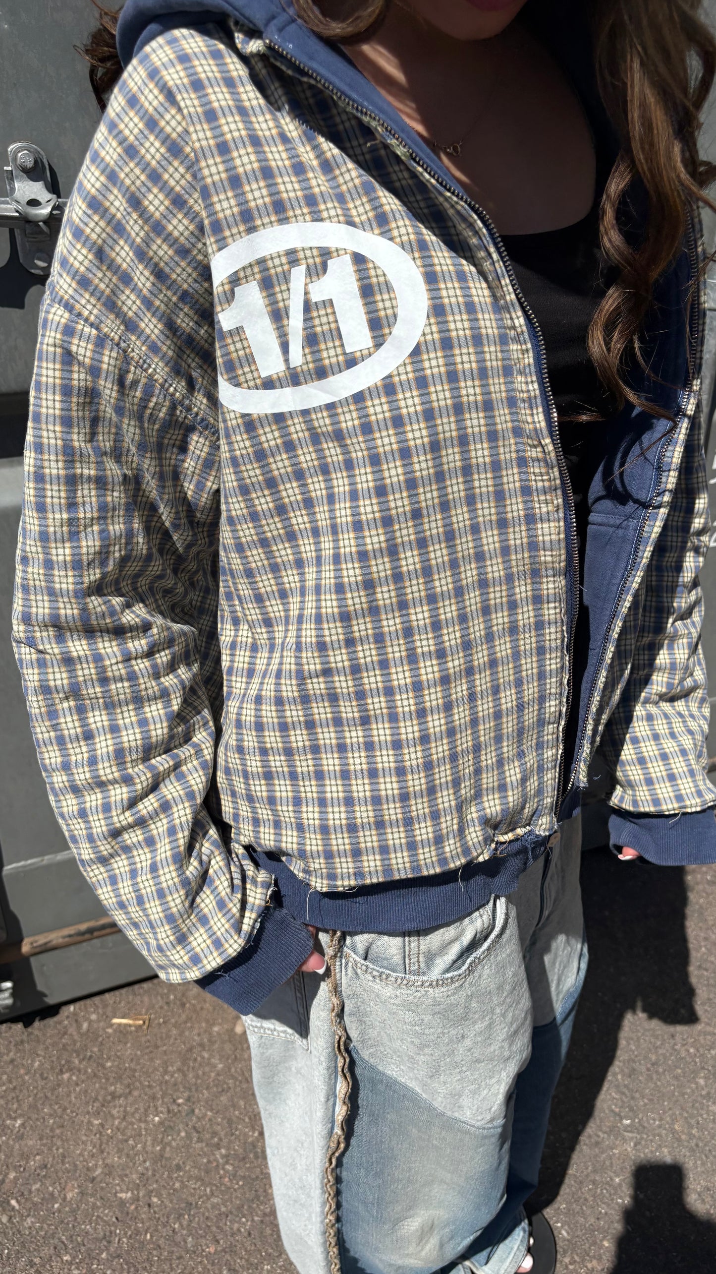 reversible plaid contrast zip up