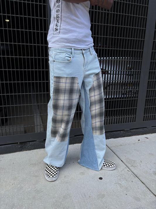 Flannel double knee jeans