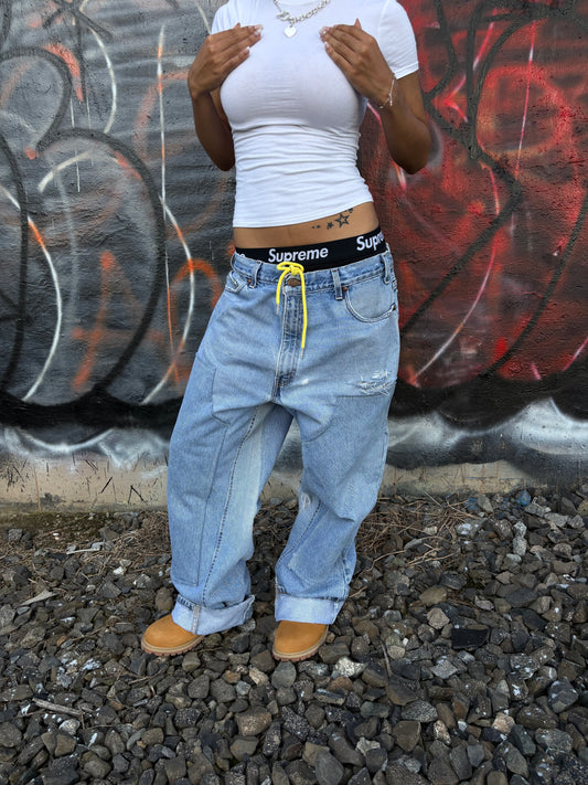 Wide leg double knee jeans