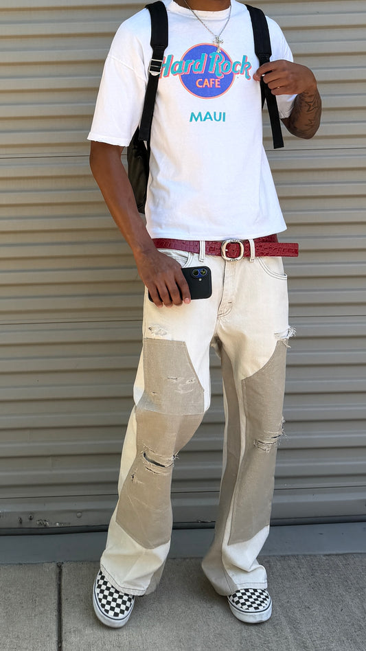 Contrast double knee jeans