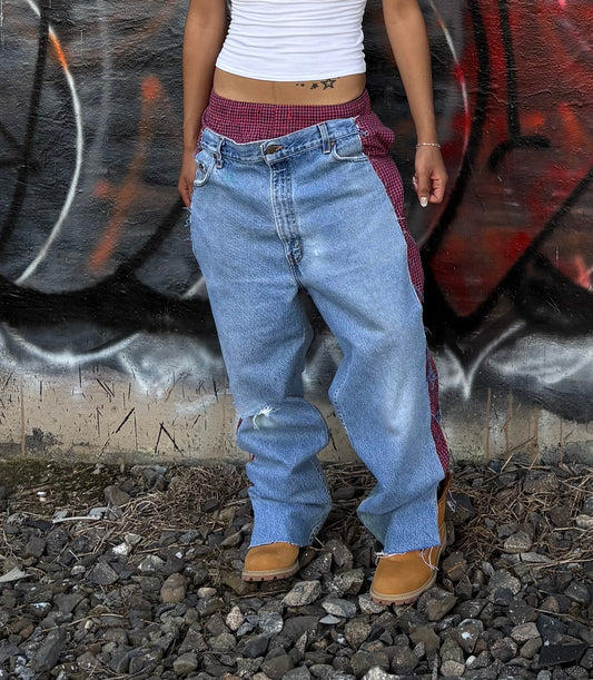 Plaid contrast jeans