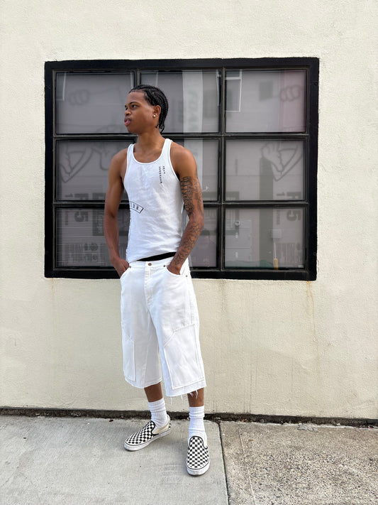 off white double knee jorts